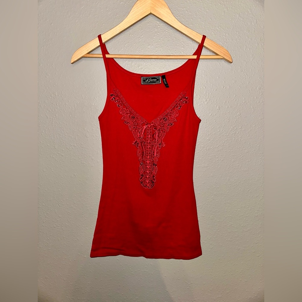 Guess Red Lace Embroidered Camisole Size S